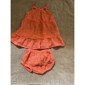 Tiered Ruffle Trim Gauze Sundress And Bloomers Set Baby In Coral w Strawberries
